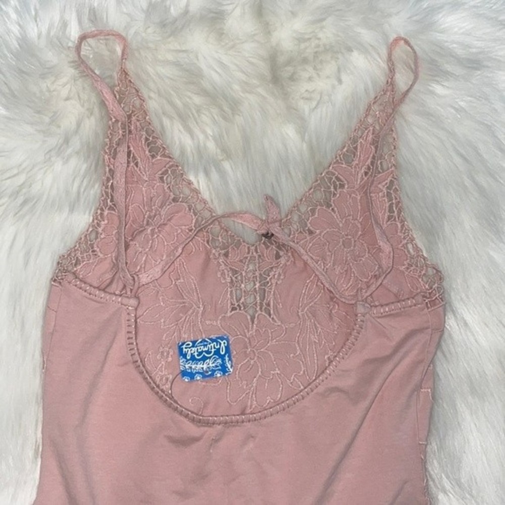 Free People Lea Bodysuit Pink Tank Sleeveless Lace Floral Sz M - Picture 7 of 10